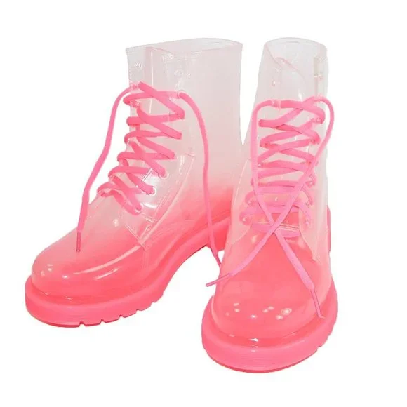 Pink Clear Womens Rain Boots Women Transparent Shiny Botas Ankle